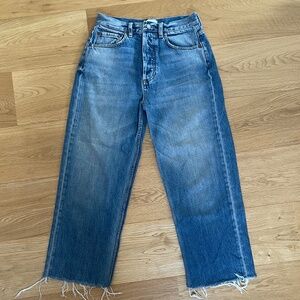 "Boyish" Wide Leg Raw Hem Crop Jeans